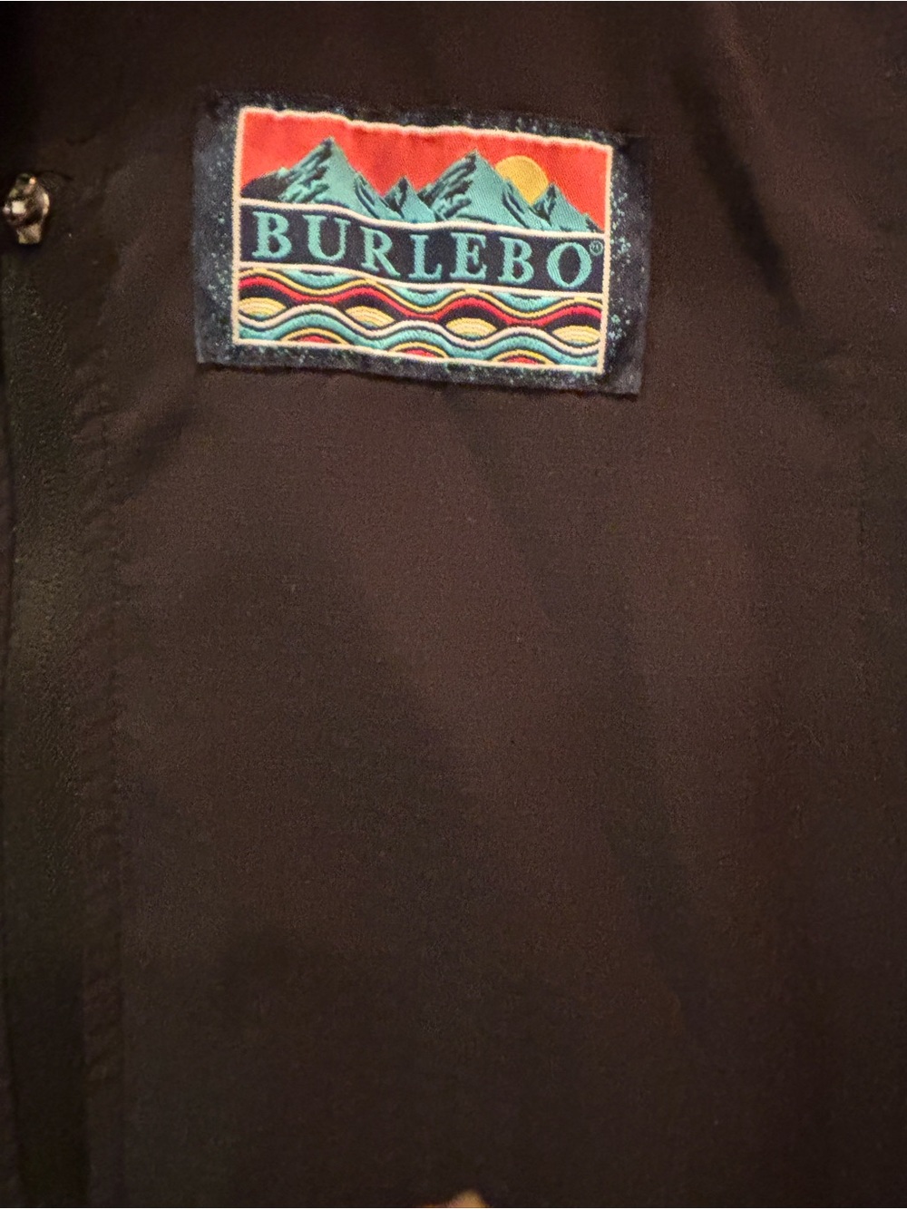 BURLEBO Black Jacket with Colorful Mountain Logo Patch size M
